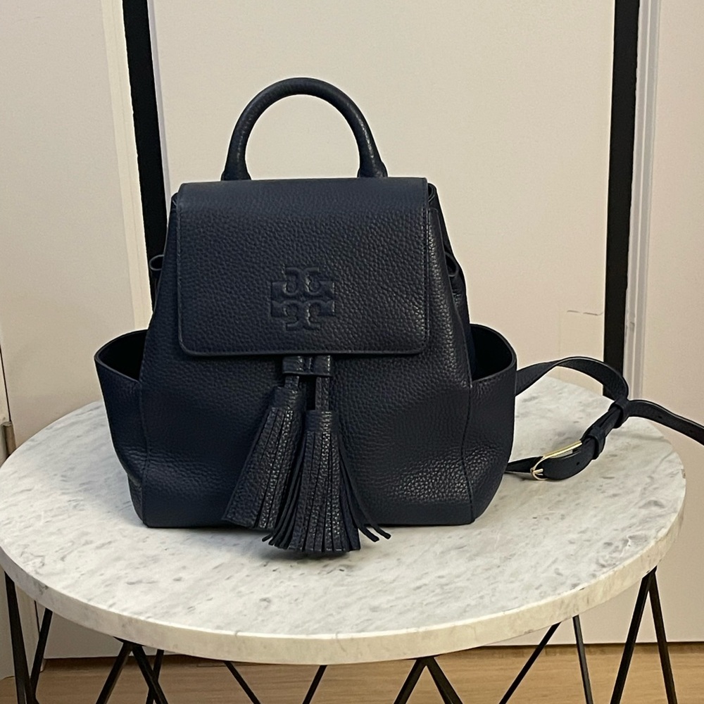 Tory Burch navy blue backpack!